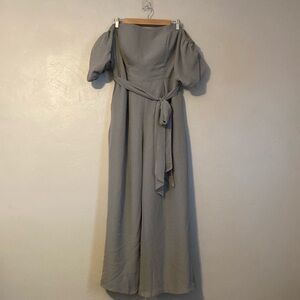 JJs House Silver Wrap Tie Front Puff Sleeve Jumpsuit